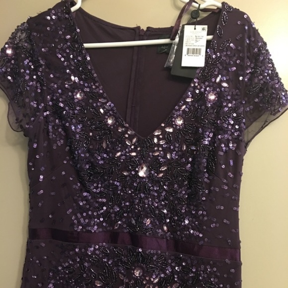NWT Adrianna Papell CapSleeve Embellished Beaded sequined Gown Currant eggplant - Picture 3 of 8